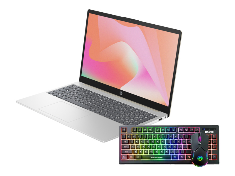 Notebook HP 15.6" fd0053laW11 core-i5 1235u 16gb ram/512gb ssd a47bmla#abm Dorado /Teclado-Mouse Marvo