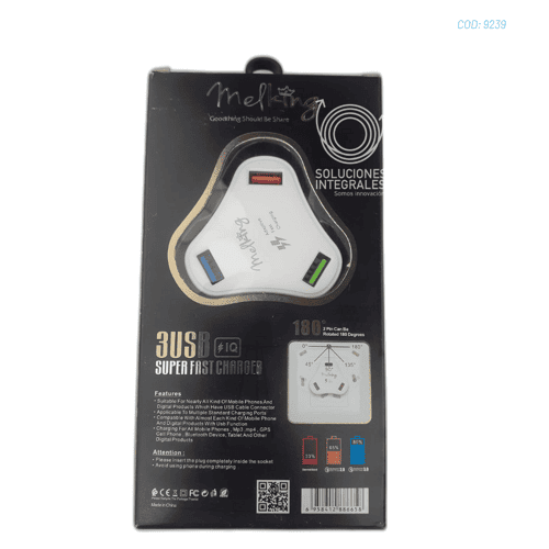 CARGADOR MELKING MK-057 EQUILATERO 6 AMP DE 3 USB CG11152