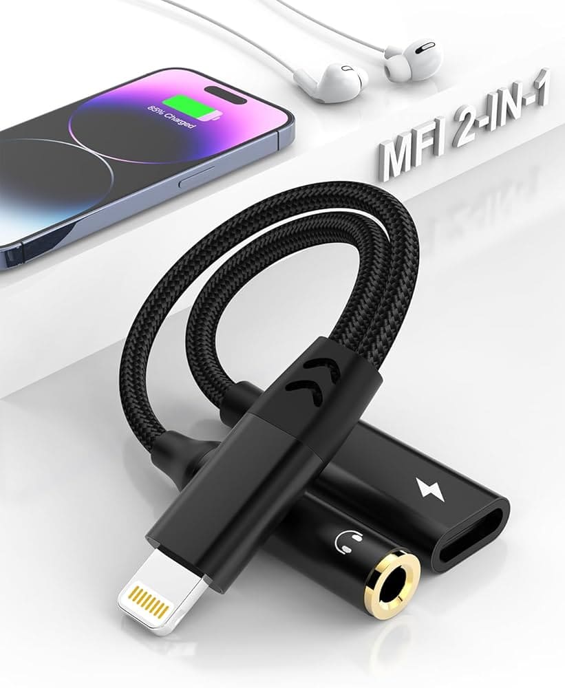 ADAPTADOR IPHONE 7 LIGHTING 2 EN 1 NEGRO