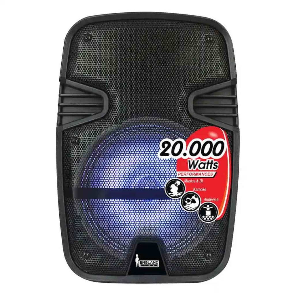 Parlante Amplificado con Batería 8 Pulg 20.000 W PMOP BT USB ENGLAND SOUND ES-EPIC CX08 BAT